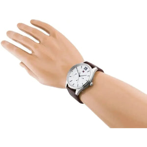 Tommy Hilfiger 1791418 Damon Quartz White Dial Brown Leather Strap Watch for Men Tommy Hilfiger
