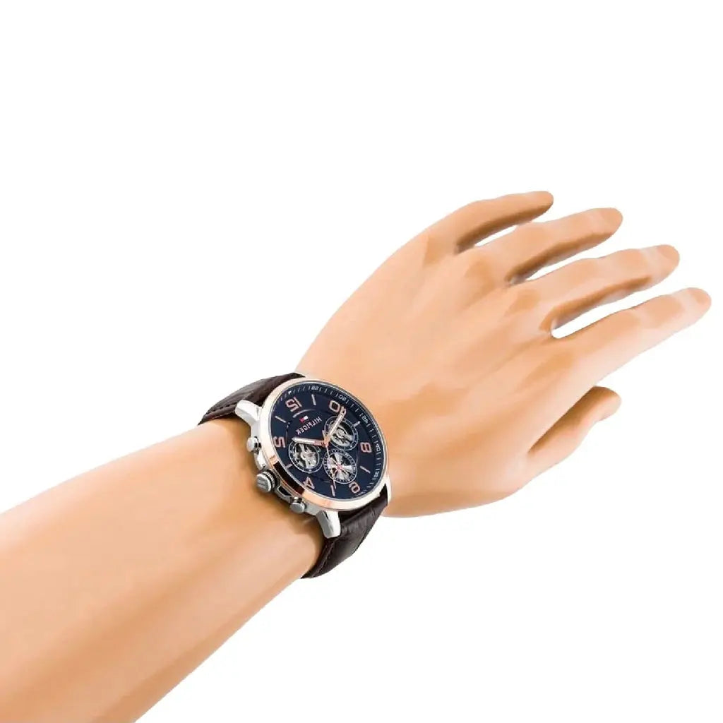 Tommy Hilfiger 1791290 Keagan Chronograph Blue Dial Brown Leather Strap Watch for Men Tommy Hilfiger