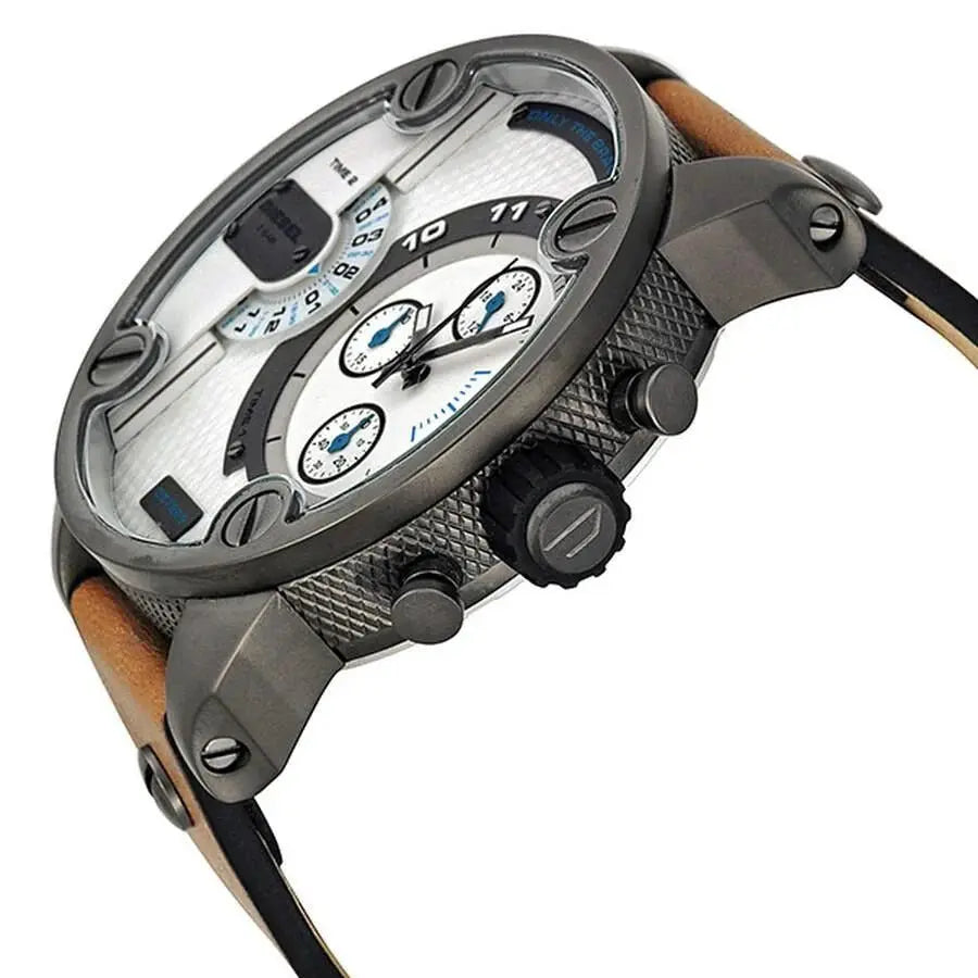 Diesel DZ7269 SBA Dual Time Chronograph White Dial Brown Leather Strap Watch For Men Diesel