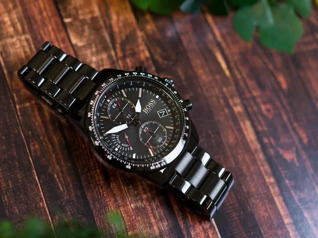 Hugo Boss 1513854 Pilot Edition Chronograph Black Dial Black Steel Strap Watch for Men Hugo Boss