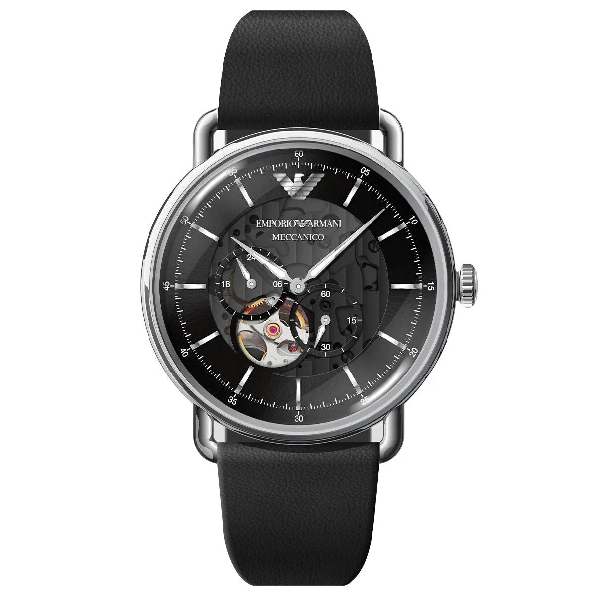 Emporio Armani AR60026 – Automatic Men’s Skeleton Black Leather Watch