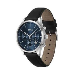 Hugo Boss 1514156 Avery Black Leather Belt Blue Dial Chronograph Men's Watch Hugo Boss