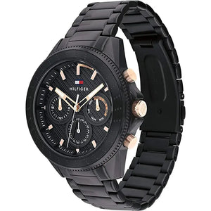 Tommy Hilfiger 1791858 Aiden Chronograph Black Dial Black Steel Strap Watch For Men Tommy Hilfiger
