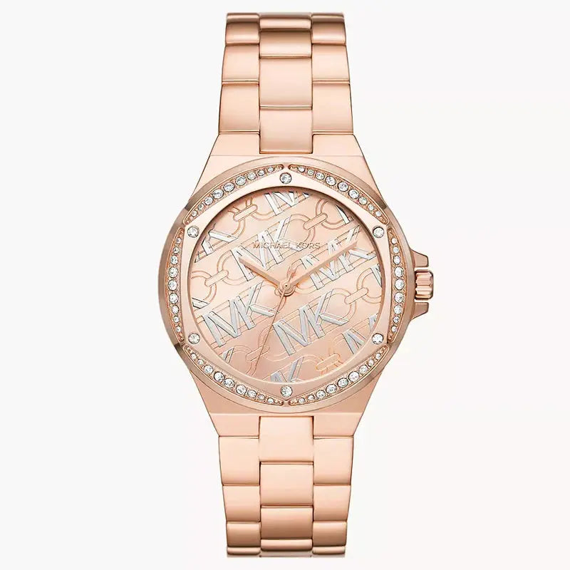 Michael Kors MK7405 Lennox Quartz Rose Gold Dial Rose Gold Steel Strap Watch For Women Michael Kros