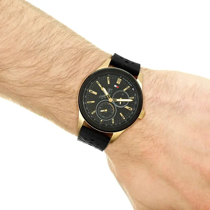 Tommy Hilfiger 1791636 Austin Black Dial Black Rubber Strap Watch for Men Tommy Hilfiger