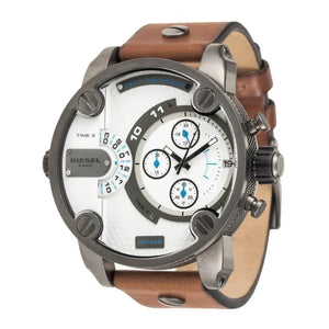 Diesel DZ7269 SBA Dual Time Chronograph White Dial Brown Leather Strap Watch For Men Diesel