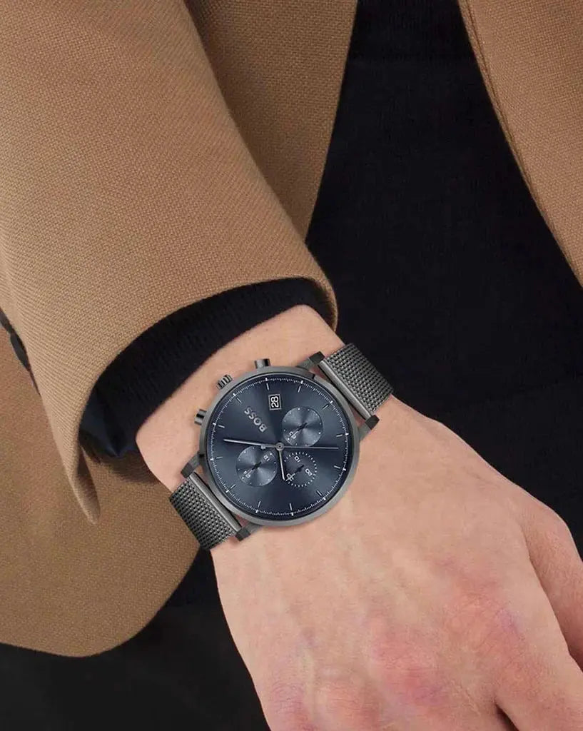 Hugo Boss 1513934 Skymaster Chronograph Grey Dial Grey Mesh Bracelet Watch for Men Hugo Boss