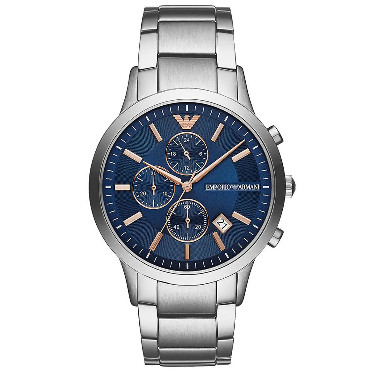 Emporio Armani AR11458 – Men’s Silver/Blue Chronograph 43 mm