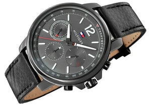 Tommy Hilfiger 1791533 London Chronograph Grey Dial Black Leather Strap Watch for Men Tommy Hilfiger