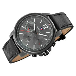 Tommy Hilfiger 1791533 London Chronograph Grey Dial Black Leather Strap Watch for Men Tommy Hilfiger