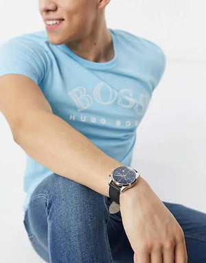 Hugo Boss 1513783 Skymaster Chronograph Blue Dial Black Leather Strap Watch for Men Hugo Boss