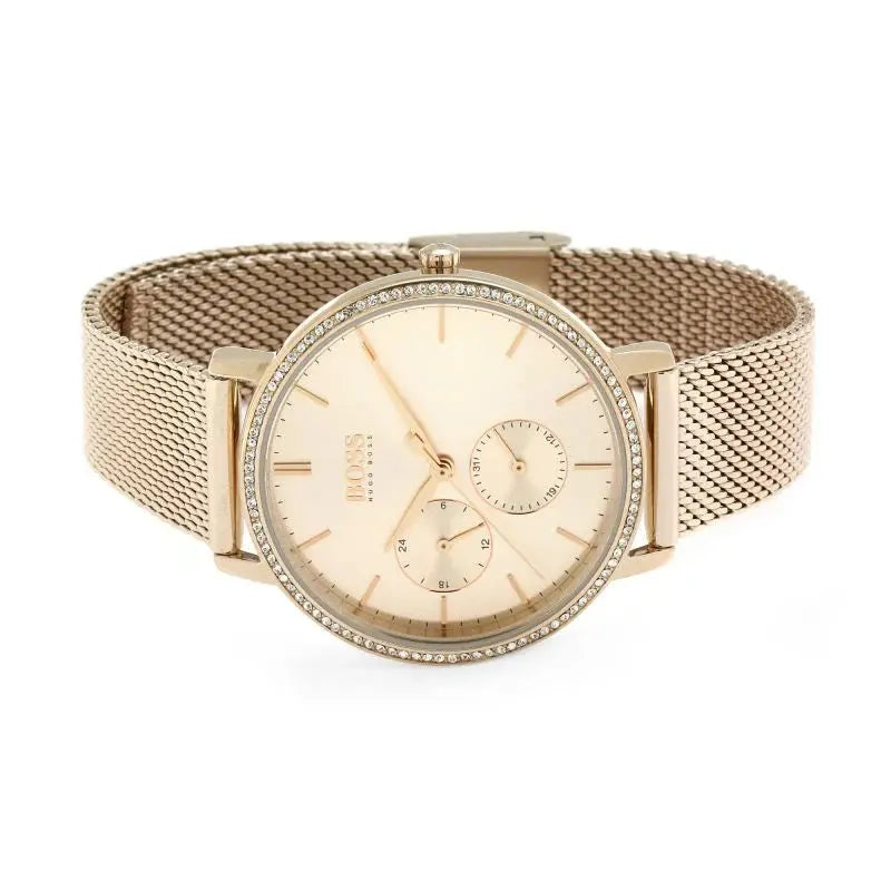 Hugo Boss 1502519 Infinity Carnation Gold Dial Gold Mesh Bracelet Watch for Women Hugo Boss