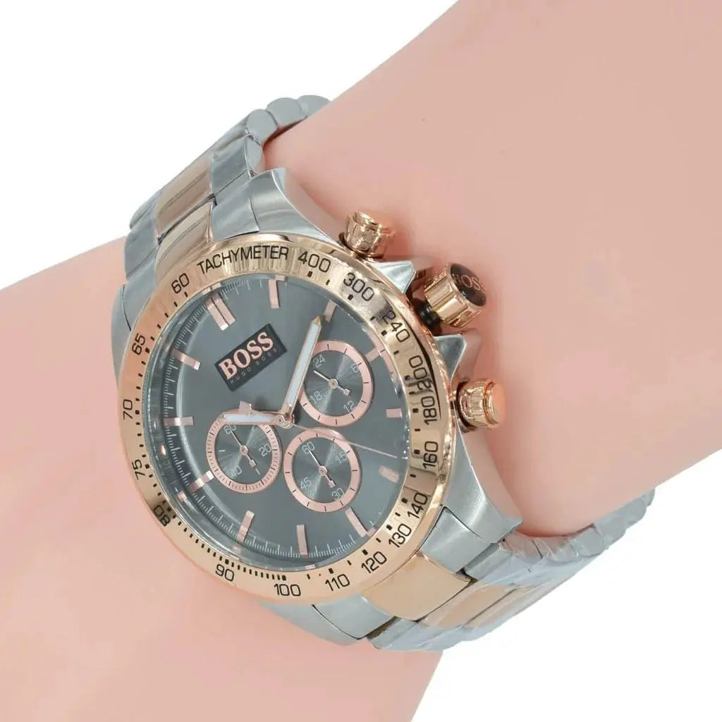 Hugo Boss 1513339 Ikon Grey Dial Two Tone Steel Strap Watch for Men Hugo Boss