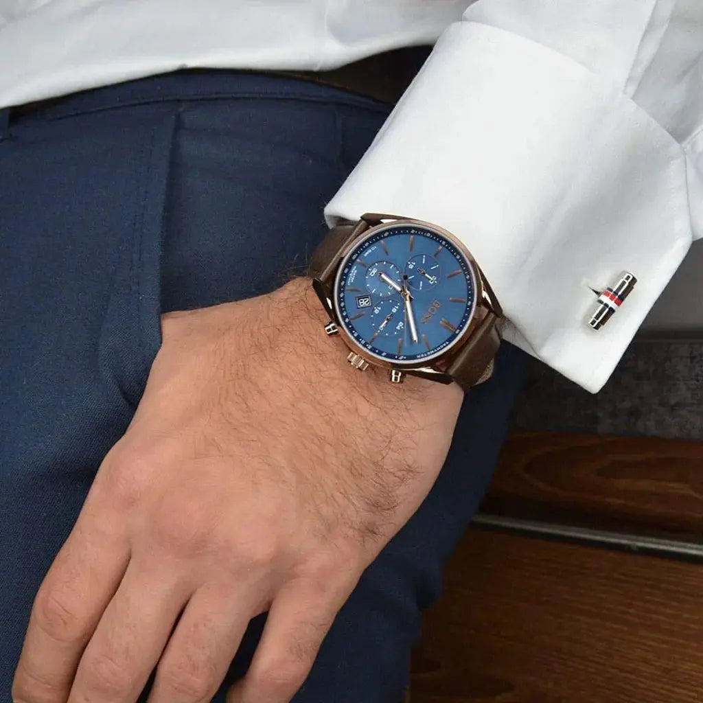 Hugo Boss 1513817 Champion Blue Dial Brown Leather Strap Watch for Men Hugo Boss