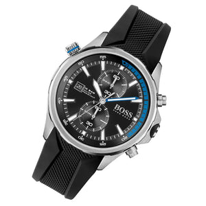 Hugo Boss 1513820 Globetrotter Black Dial Black Silicone Strap Watch for Men Hugo Boss