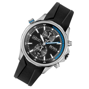 Hugo Boss 1513820 Globetrotter Black Dial Black Silicone Strap Watch for Men Hugo Boss