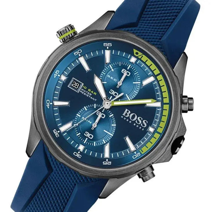 Hugo Boss 1513821 Globetrotter Blue Dial Blue Silicone Strap Watch for Men Hugo Boss