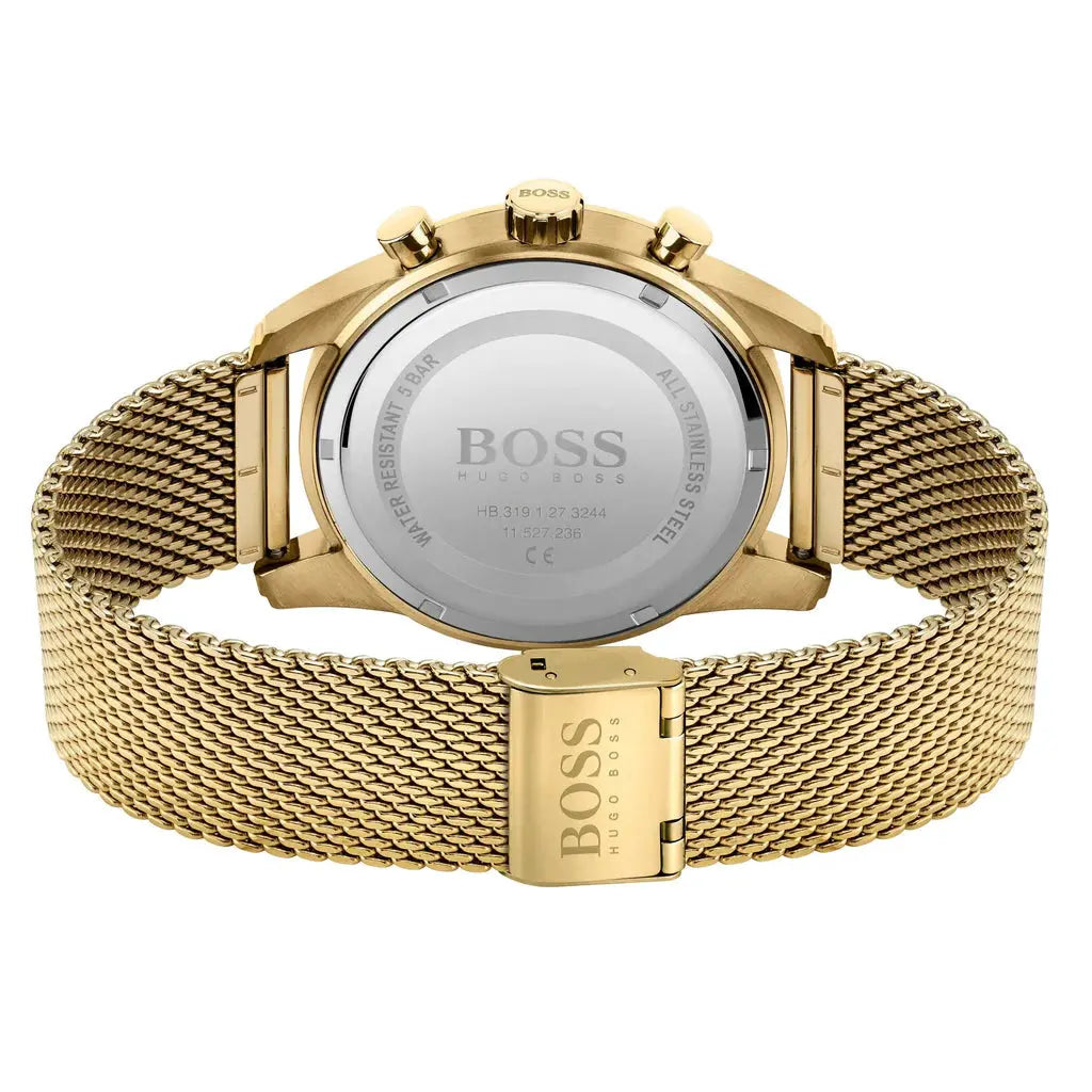 Hugo Boss 1513838 Skymaster Black Dial Gold Mesh Bracelet Watch for Men Hugo Boss