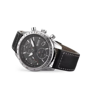Hugo Boss 1513770 Aero Chronograph Black Dial Black Leather Strap Watch for Men Hugo Boss