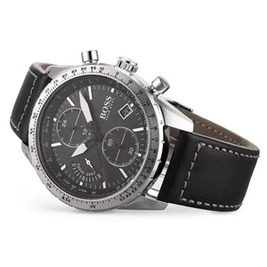 Hugo Boss 1513853 Pilot Edition Black Dial Black Leather Strap Watch for Men Hugo Boss