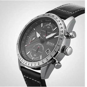 Hugo Boss 1513853 Pilot Edition Black Dial Black Leather Strap Watch for Men Hugo Boss