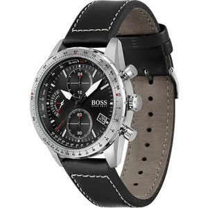 Hugo Boss 1513770 Aero Chronograph Black Dial Black Leather Strap Watch for Men Hugo Boss