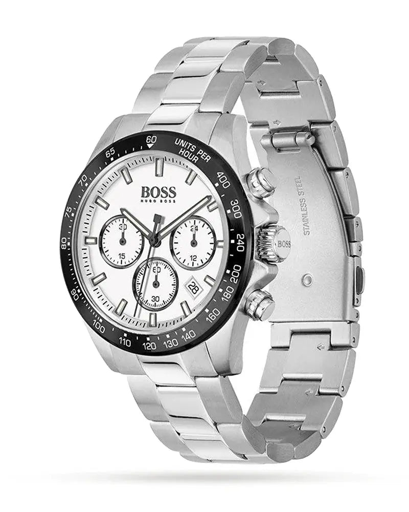 Hugo Boss 1513875 Hero Chronograph White Dial Silver Steel Strap Watch for Men Hugo Boss