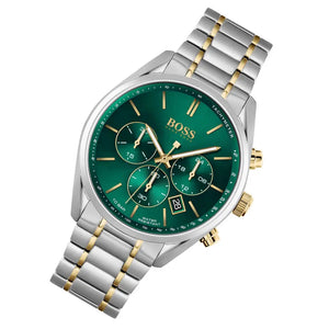 Hugo Boss 1513878 Champion Chronograph Green Dial Two Tone Steel Strap Watch for Men Hugo Boss