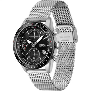 Hugo Boss 1513886 Pilot Edition Black Dial Silver Mesh Bracelet Watch for Men Hugo Boss