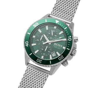 Hugo Boss 1513905 Admiral Green Dial Silver Mesh Bracelet Watch for Men Hugo Boss