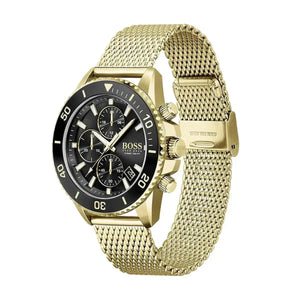 Hugo Boss 1513703 Ocean Edition Black Dial Gold Mesh Bracelet Watch for Men Hugo Boss
