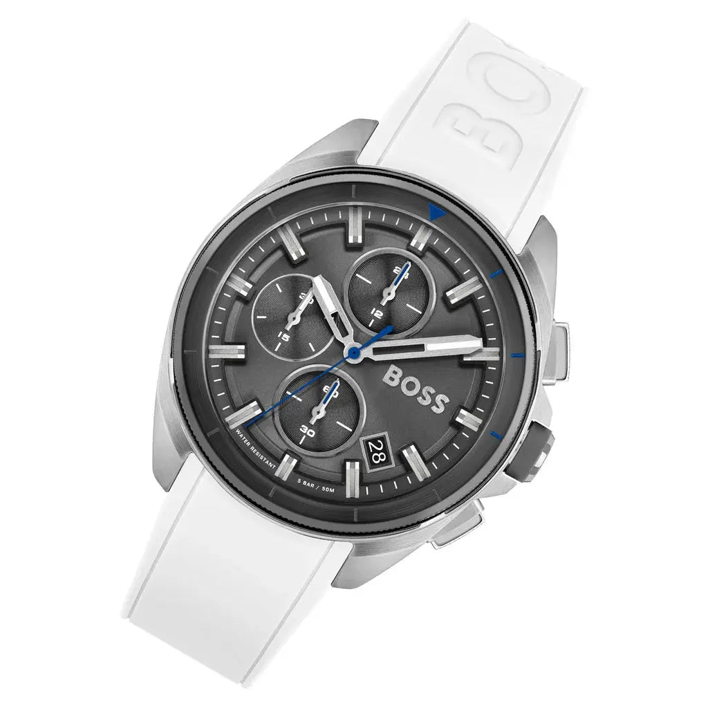 Hugo Boss 1513948 Volane Grey Dial White SIlicone Strap Watch for Men Hugo Boss