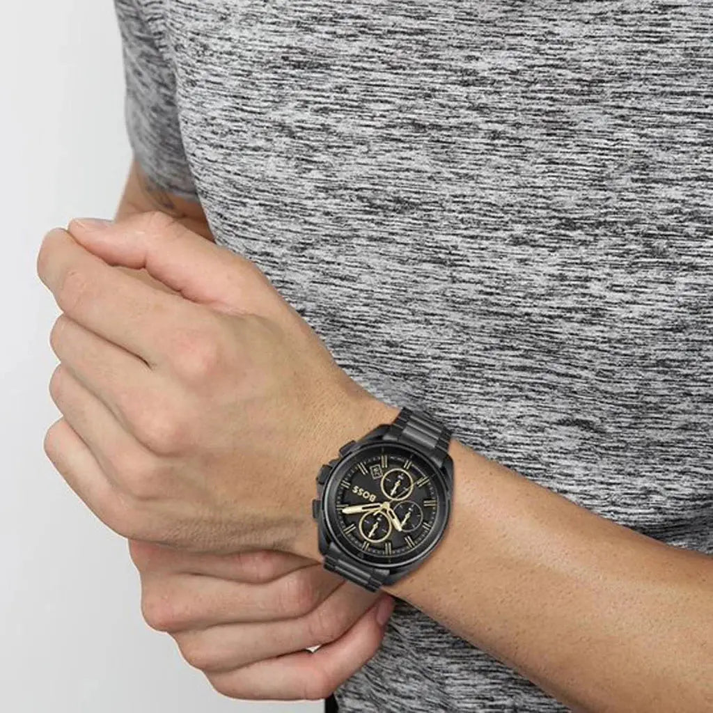 Hugo Boss 1513950 Volane Black Dial Black Steel Strap Watch for Men Hugo Boss