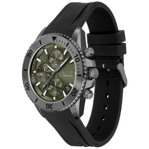 Hugo Boss 1513967 Admiral Green Dial Black Silicon Rubber Strap Watch for Men Hugo Boss