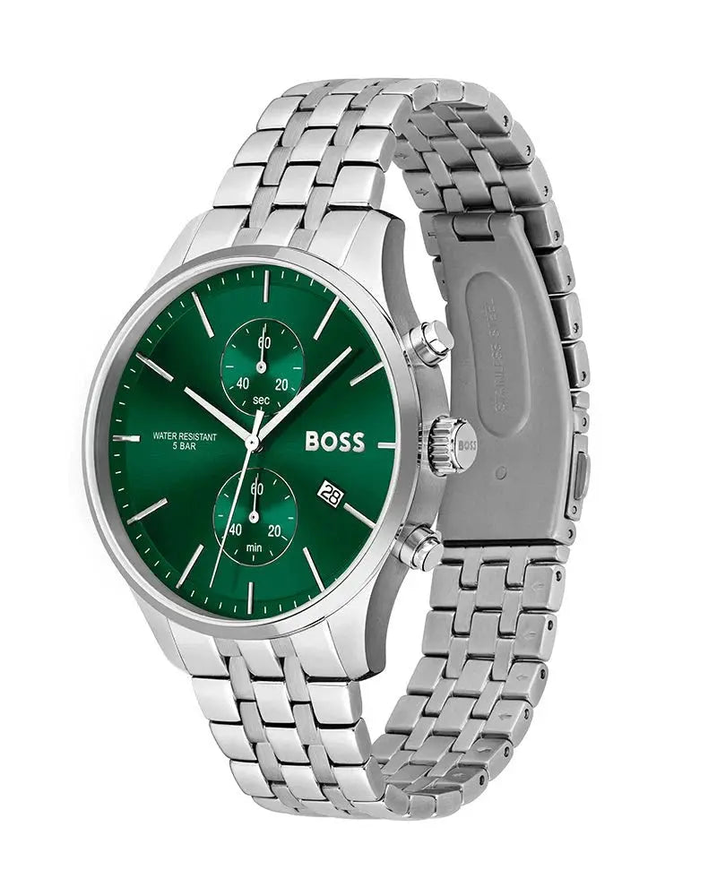 Hugo Boss 1513975 Associate Green Dial Silver Steel Strap Watch for Men Hugo Boss