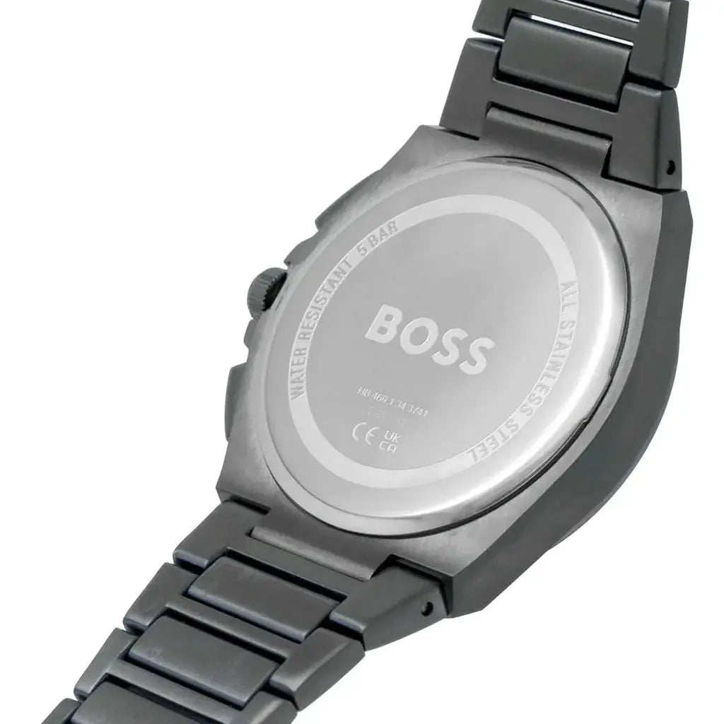 Hugo Boss 1513996 Steer Chronograph Quartz Grey Dial Grey Steel Strap Watch For Men Hugo Boss