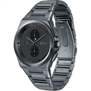 Hugo Boss 1513996 Steer Chronograph Quartz Grey Dial Grey Steel Strap Watch For Men Hugo Boss