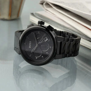 Hugo Boss 1514001 One Chronograph Black Dial Black Steel Strap Watch For Men Hugo Boss