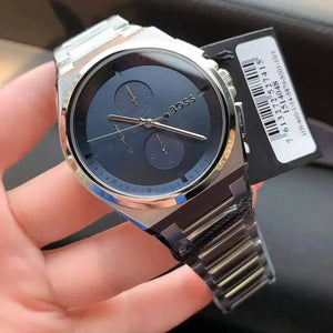 Hugo Boss 1514048 Steer Chronograph Blue Dial Silver Steel Strap Watch For Men Hugo Boss