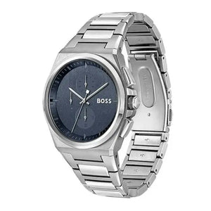 Hugo Boss 1514048 Steer Chronograph Blue Dial Silver Steel Strap Watch For Men Hugo Boss