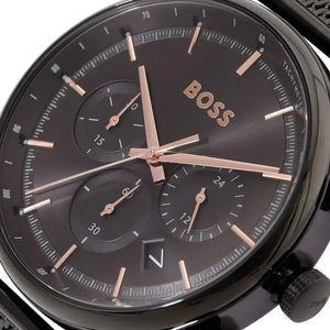 Hugo Boss 1514065 Gregor Chronograph Black Dial Black Mesh Bracelet Watch For Men Hugo Boss