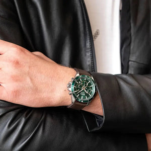 Hugo Boss 1514098 Troper Chronograph Green Dial Brown Leather Strap Watch For Men Hugo Boss