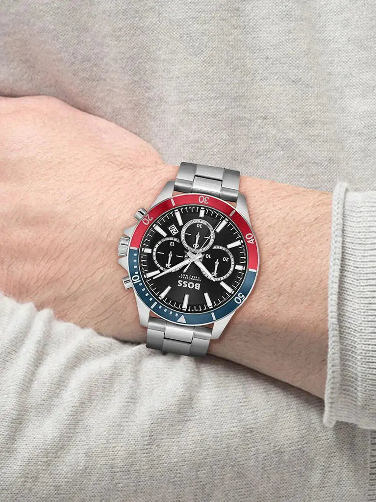 Hugo Boss 1514108 Troper Chronograph Black Dial Silver Steel Strap Watch For Men Hugo Boss