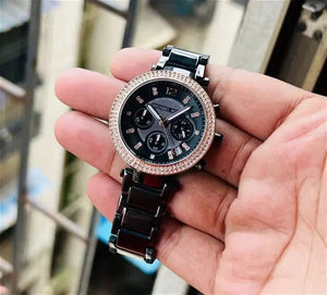 Michael Kors MK5885 Parker Diamonds Black Dial Black Steel Strap Watch for Women Michael Kros