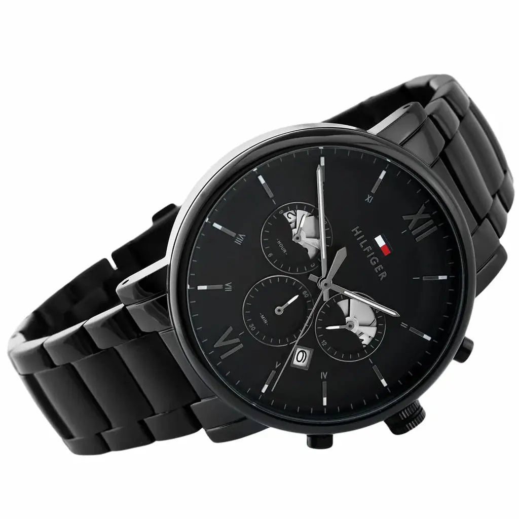Tommy Hilfiger 1710410 Evan Chronograph Quartz Black Dial Black Steel Strap Watch For Men Tommy Hilfiger