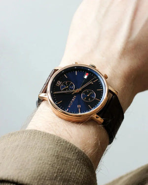 Tommy Hilfiger 1710418 Daniel Blue Dial Brown Leather Strap Watch for Men Tommy Hilfiger