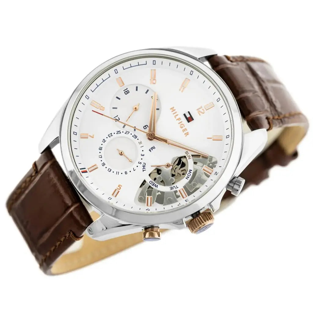 Tommy Hilfiger 1710450 Baker Chronograph White Dial Brown Leather Strap Watch For Men Tommy Hilfiger