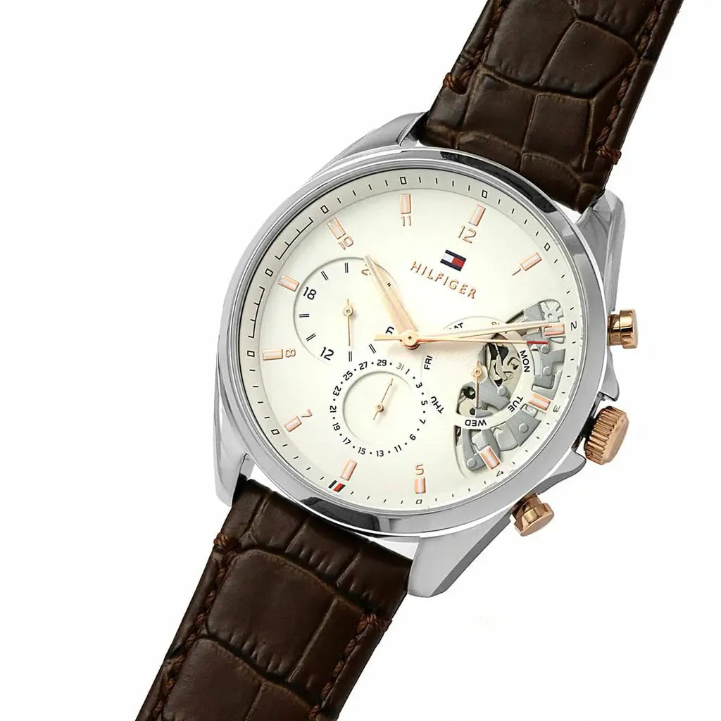Tommy Hilfiger 1710450 Baker Chronograph White Dial Brown Leather Strap Watch For Men Tommy Hilfiger