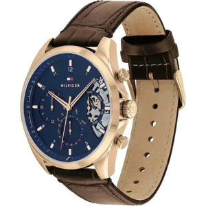 Tommy Hilfiger 1710453 Baker Chronograph Blue Dial Brown Leather Strap Watch For Men Tommy Hilfiger