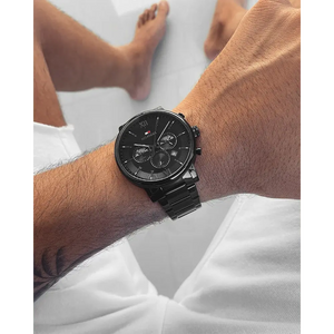 Tommy Hilfiger 1710410 Evan Chronograph Quartz Black Dial Black Steel Strap Watch For Men Tommy Hilfiger